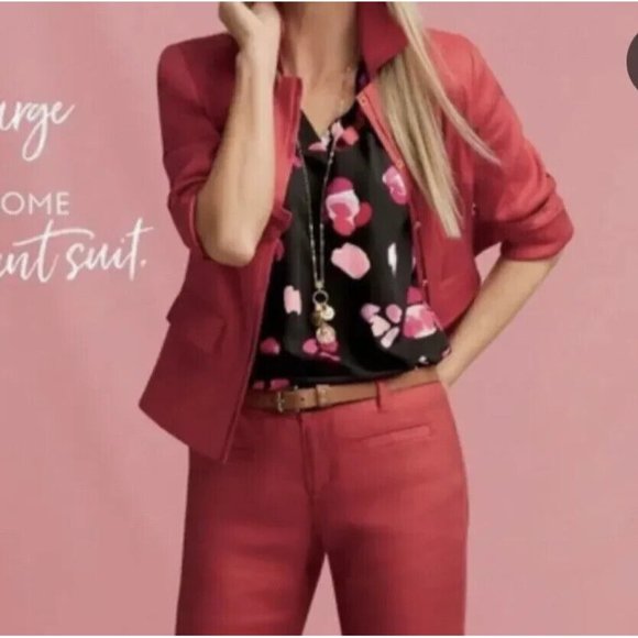 *CAbi Valentine Red Linen Blend Jacket Blazer Womens Size M Button Long Slv 5472 - Picture 2 of 7